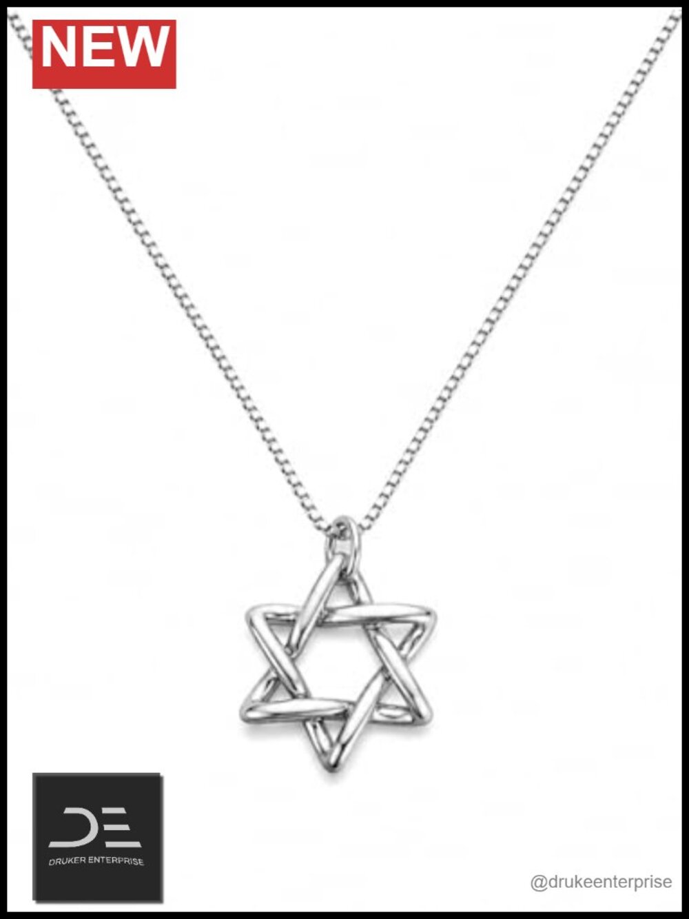 Sterling Silver Star of David Necklace 16" + 2" Extender Box Chain